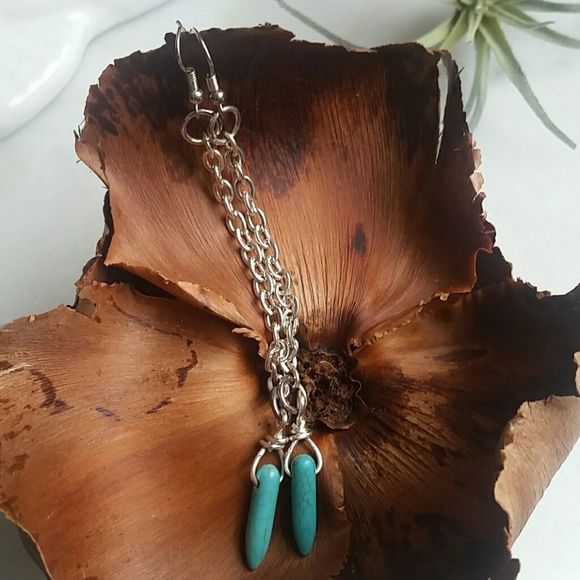 Turquoise Magnesite Earrings Artisan made Boho jewelry - Picture 2 of 9